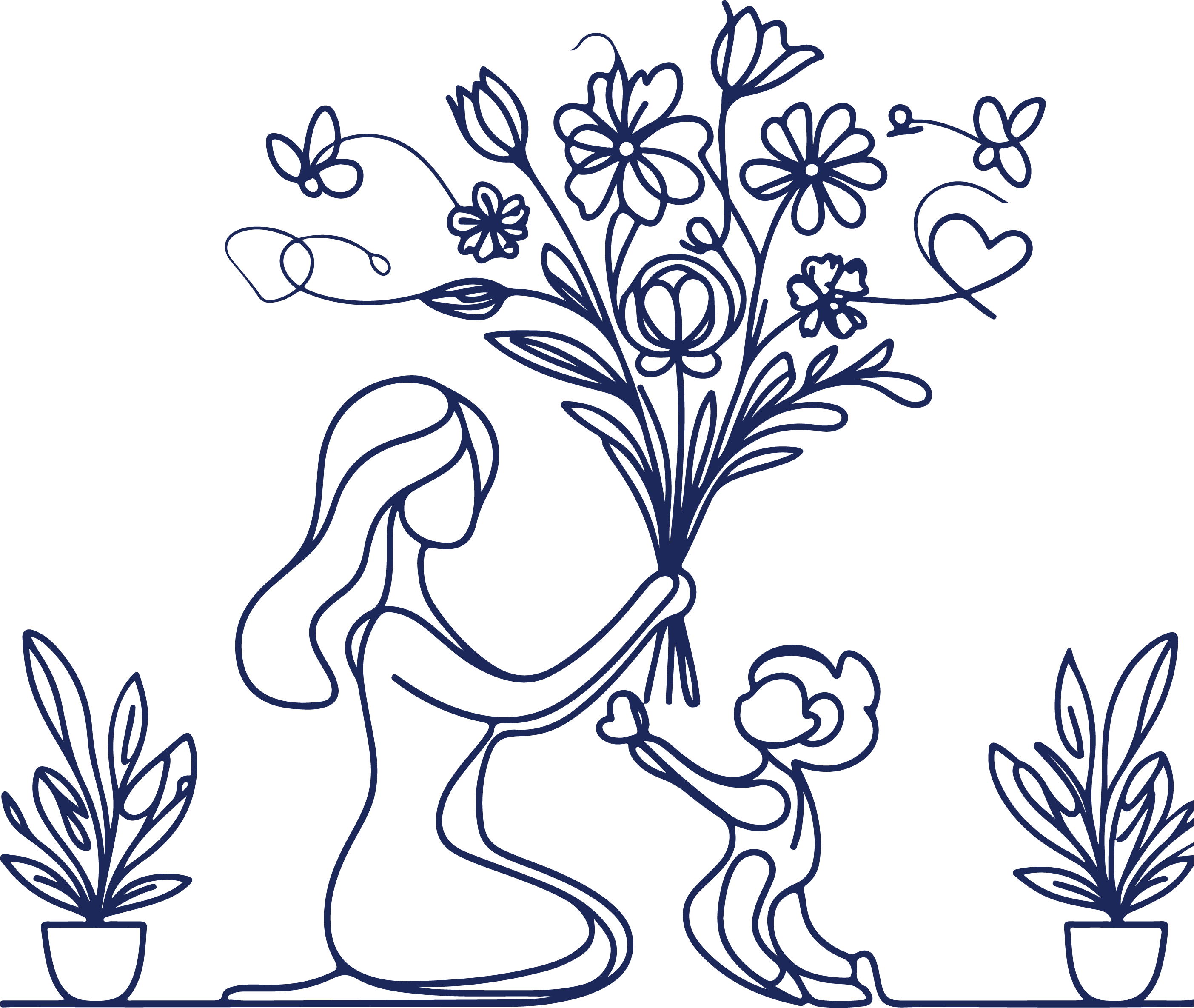 mother and child with flowers